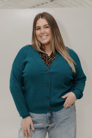 TEXTURED BUTTON FRONT CARDIGAN – PEACOCK SAPPHIRE - Love Marlow