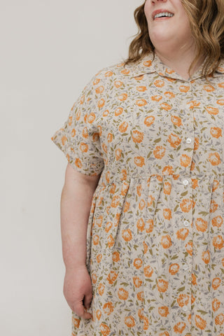 Textured Chiffon Button Front Dress – Autumn Bouquet - Love Marlow