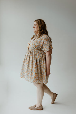 TEXTURED CHIFFON BUTTON FRONT DRESS IN AUTUMN BOUQUET - Love Marlow