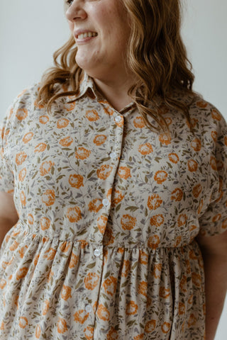 TEXTURED CHIFFON BUTTON FRONT DRESS IN AUTUMN BOUQUET - Love Marlow