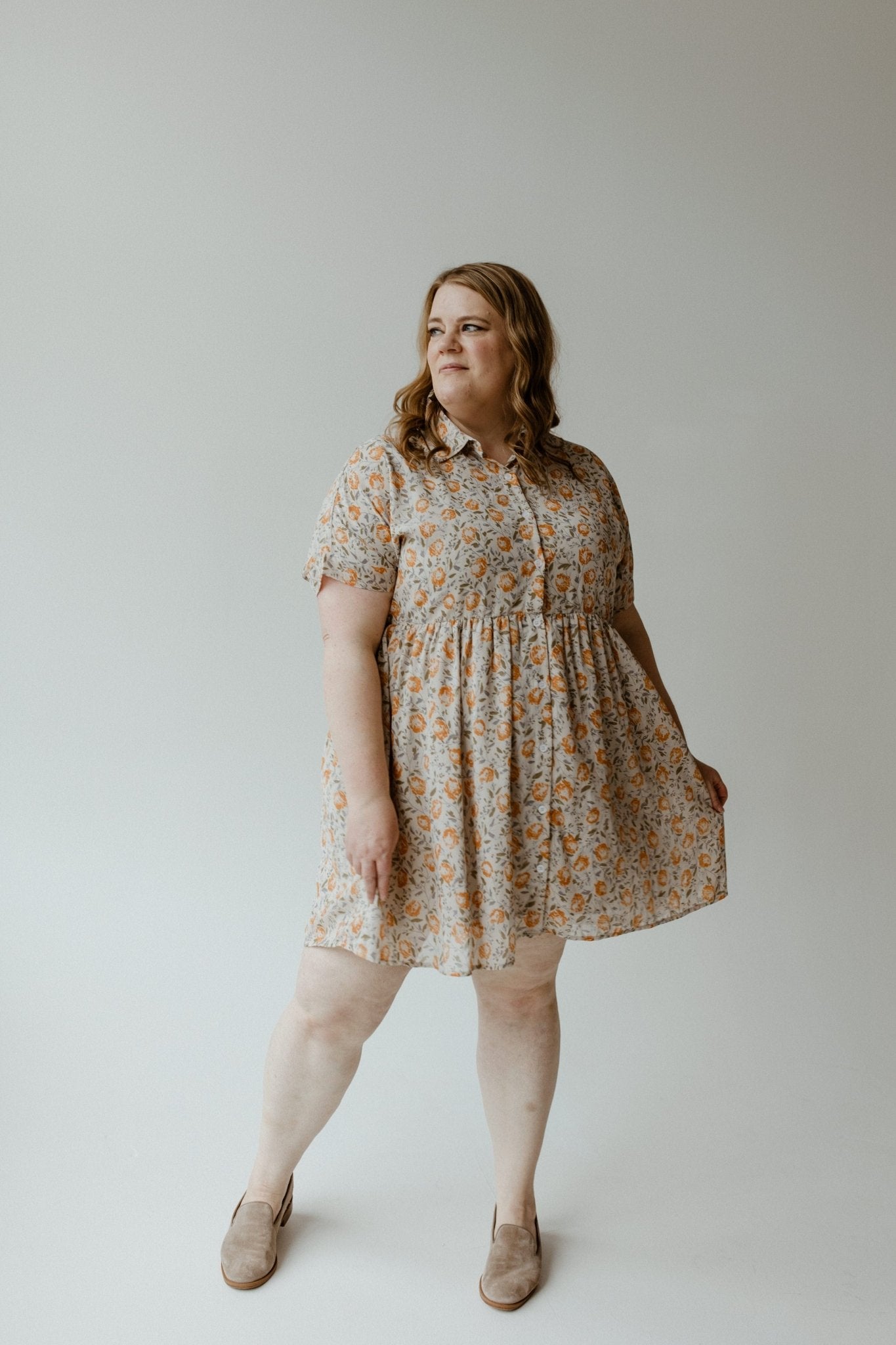 TEXTURED CHIFFON BUTTON FRONT DRESS IN AUTUMN BOUQUET - Love Marlow