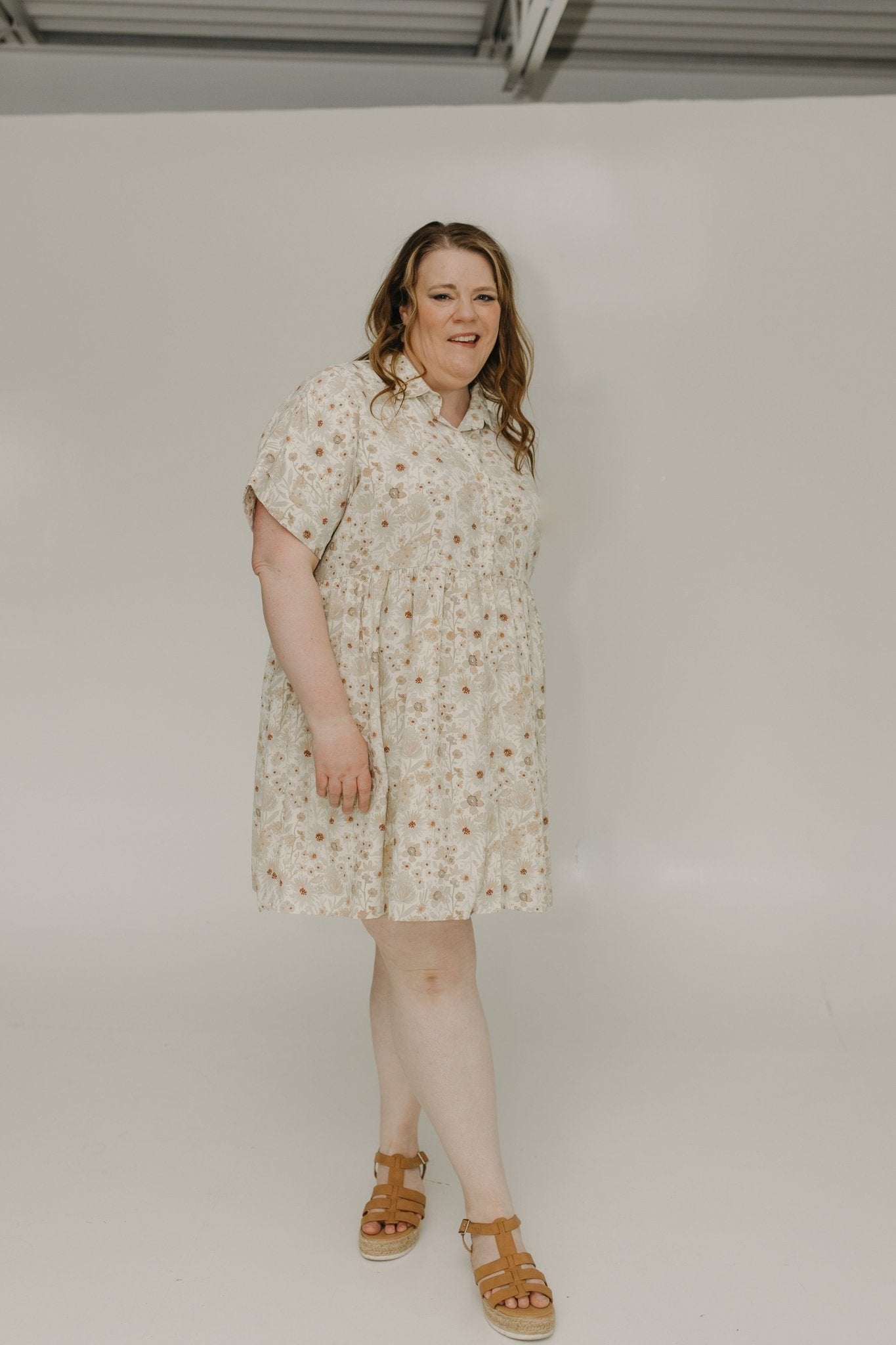 Textured Chiffon Button Front Dress in Bare Blossom XL / Bare Blossom