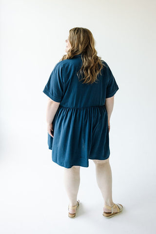 TEXTURED CHIFFON BUTTON FRONT DRESS IN INK - Love Marlow