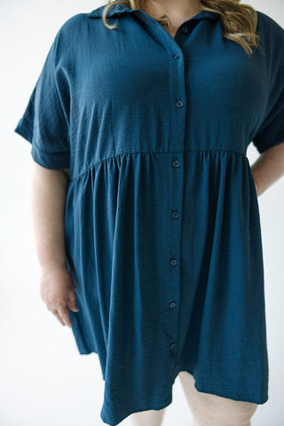 TEXTURED CHIFFON BUTTON FRONT DRESS IN INK - Love Marlow