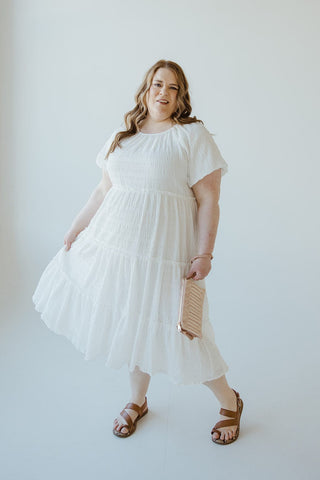 TEXTURED CHIFFON TIERED DRESS IN CLOUD - Love Marlow