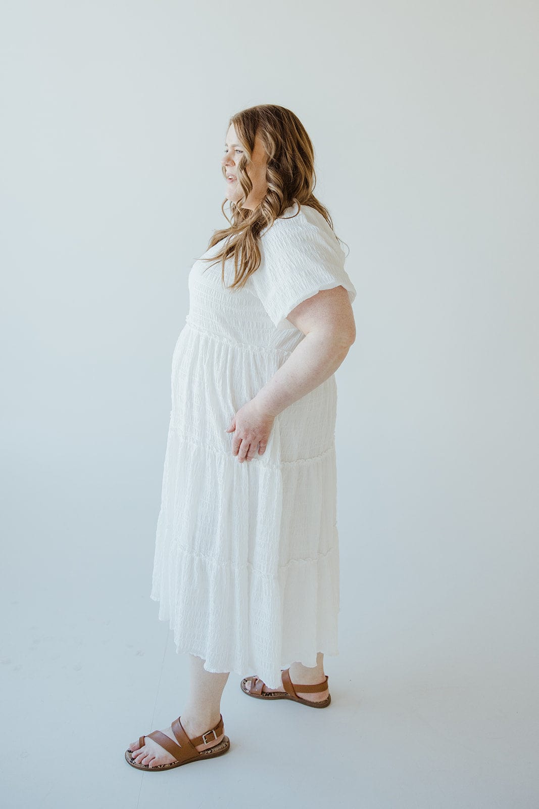 TEXTURED CHIFFON TIERED DRESS IN CLOUD - Love Marlow