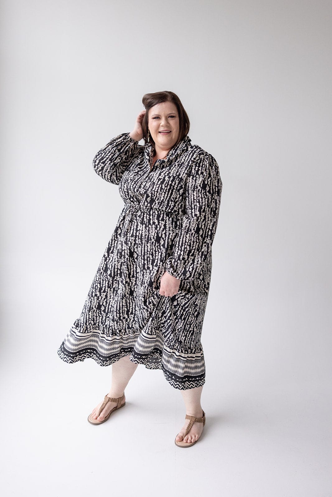 TEXTURED DRESS WITH RUFFLE HEM - Love Marlow