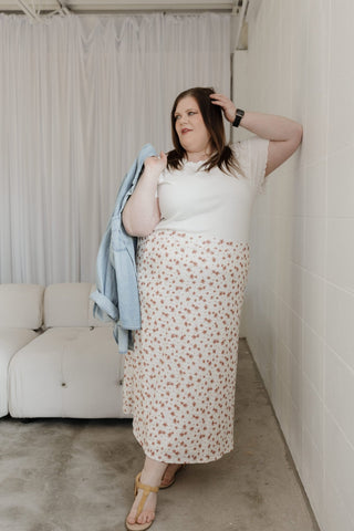 Textured Floral A - Line Midi Skirt – Blush Rosewood - Love Marlow