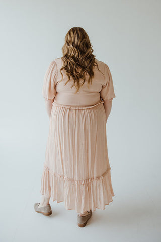 TEXTURED FLUTTER SLEEVE DRESS WITH KICK HEM IN BALLET SLIPPERS - Love Marlow
