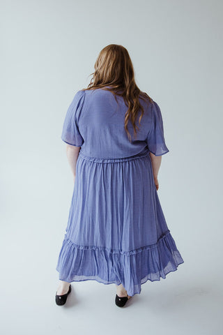 TEXTURED FLUTTER SLEEVE DRESS WITH KICK HEM IN ULTRA PURPLE - Love Marlow