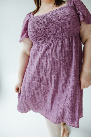 TEXTURED KNEE LENGTH DRESS IN DEWBERRY - Love Marlow