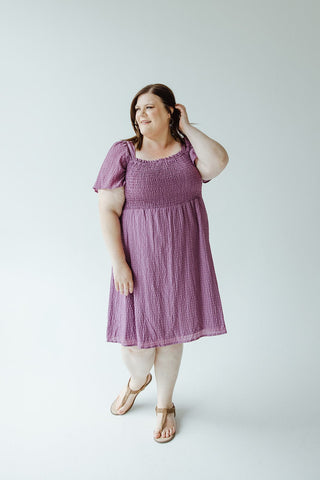 TEXTURED KNEE LENGTH DRESS IN DEWBERRY - Love Marlow