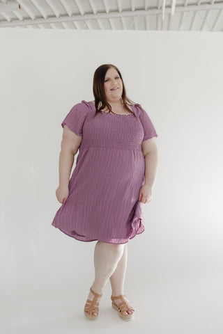 TEXTURED KNEE LENGTH DRESS IN DEWBERRY - Love Marlow