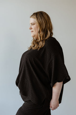 TEXTURED OVERSIZED TEE WITH ROLLED CUFF - Love Marlow