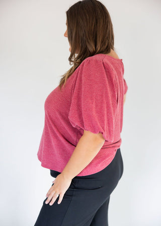 Textured Puff Sleeve Top – Canyon Rose - Love Marlow