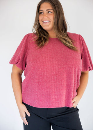 Textured Puff Sleeve Top – Canyon Rose - Love Marlow