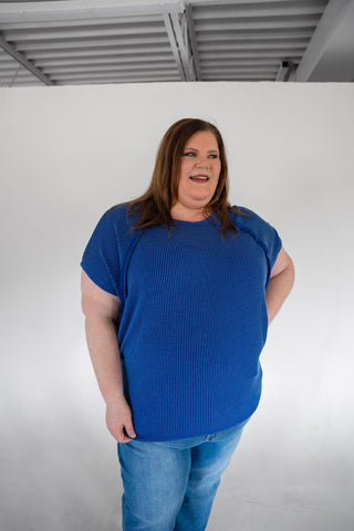 Textured Raglan Sleeve Relaxed Tee – Boss Blue - Love Marlow