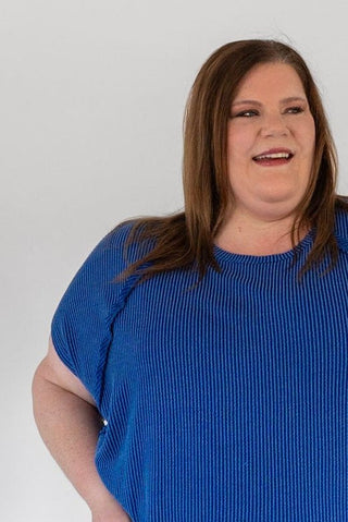 Textured Raglan Sleeve Relaxed Tee – Boss Blue - Love Marlow