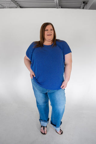 Textured Raglan Sleeve Relaxed Tee – Boss Blue - Love Marlow