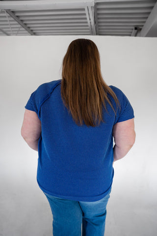 Textured Raglan Sleeve Relaxed Tee – Boss Blue - Love Marlow