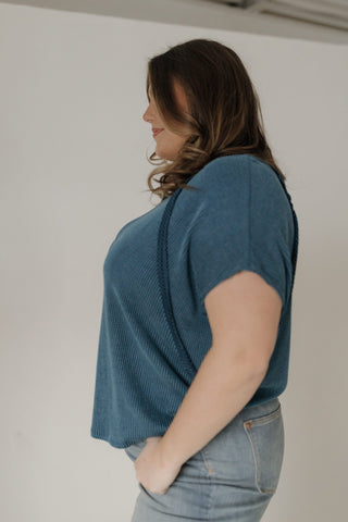 Textured Raglan Sleeve Relaxed Tee – Navy - Love Marlow