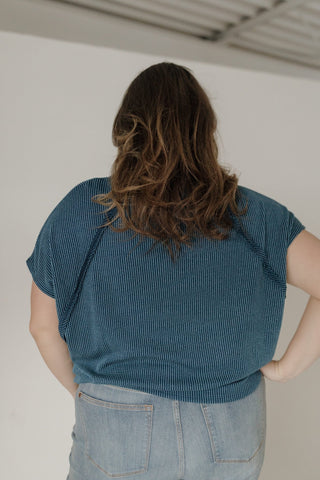 Textured Raglan Sleeve Relaxed Tee – Navy - Love Marlow