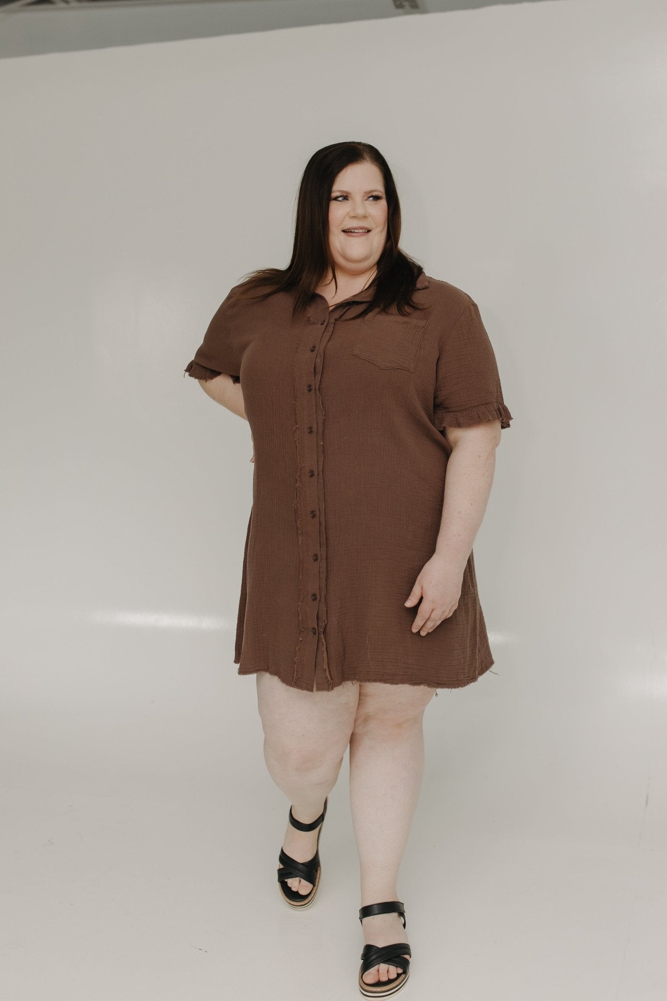 TEXTURED SHIRT DRESS IN TRUFFLE NOIR - Love Marlow