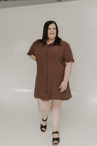 TEXTURED SHIRT DRESS IN TRUFFLE NOIR - Love Marlow