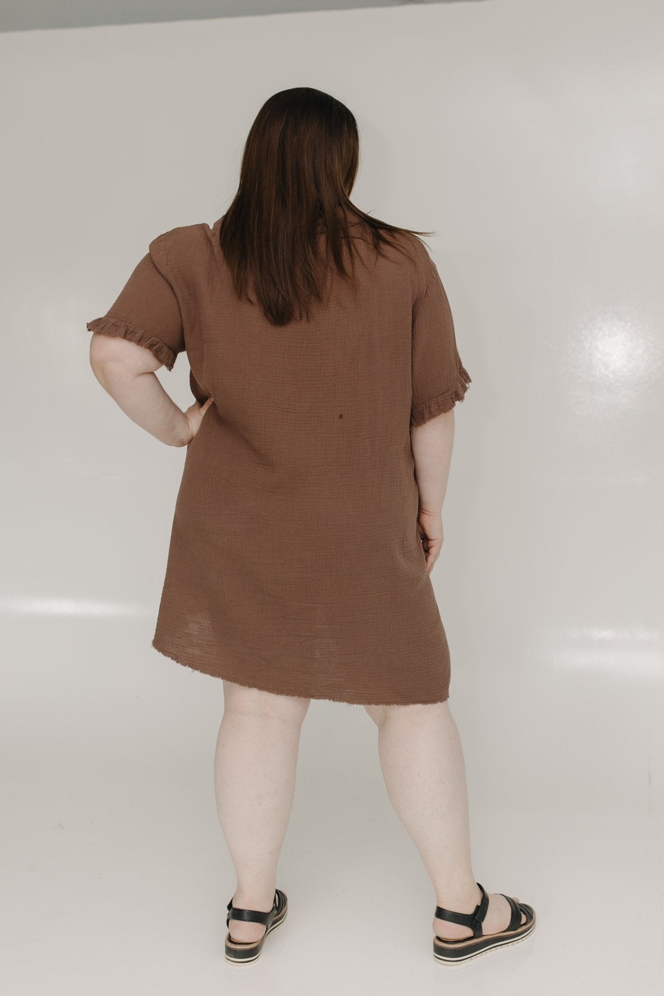 TEXTURED SHIRT DRESS IN TRUFFLE NOIR - Love Marlow