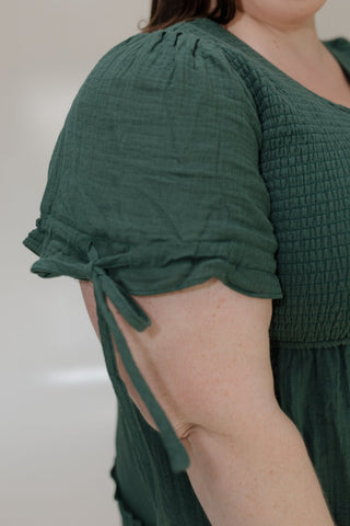 TEXTURED SMOCKED BODICE MIDI LENGTH DRESS - Love Marlow