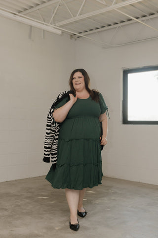 TEXTURED SMOCKED BODICE MIDI LENGTH DRESS - Love Marlow