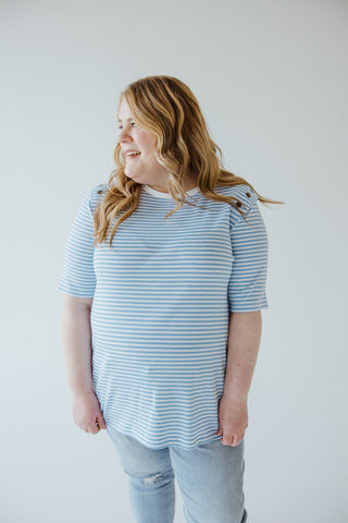 TEXTURED STRIPE TEE WITH GROMMET DETAILS - Love Marlow