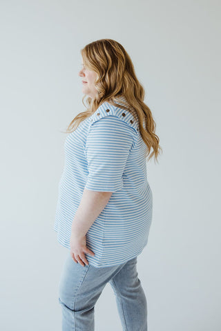 TEXTURED STRIPE TEE WITH GROMMET DETAILS - Love Marlow