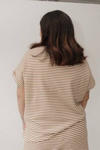 Textured Striped Dolman Sleeve Tee – Camel & Cream - Love Marlow