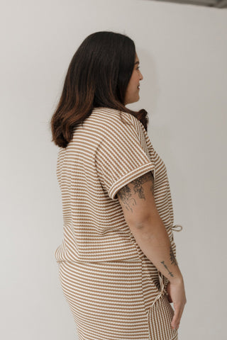 Textured Striped Dolman Sleeve Tee – Camel & Cream - Love Marlow