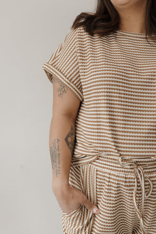 Textured Striped Dolman Sleeve Tee – Camel & Cream - Love Marlow