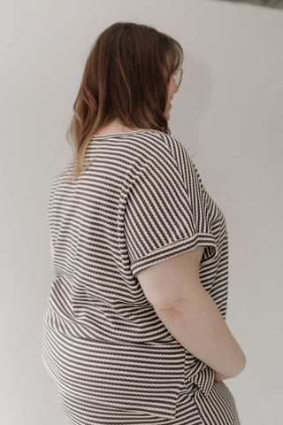 Textured Striped Dolman Sleeve Tee – Charcoal & Cream - Love Marlow