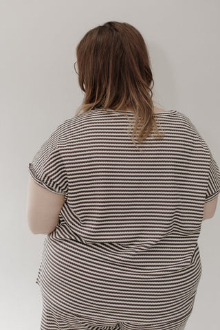 Textured Striped Dolman Sleeve Tee – Charcoal & Cream - Love Marlow