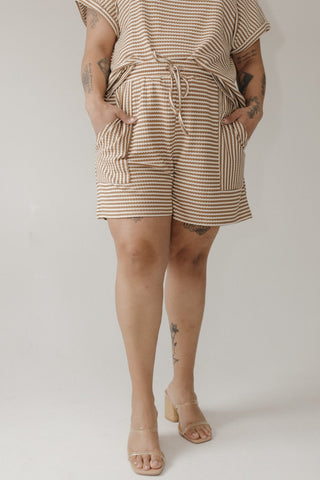 Textured Striped Shorts with Pockets – Camel & Cream - Love Marlow