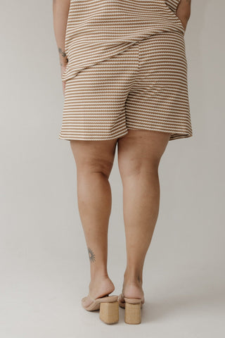 Textured Striped Shorts with Pockets – Camel & Cream - Love Marlow