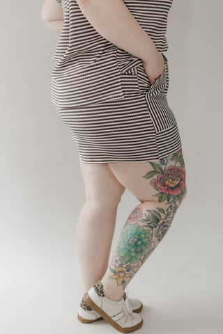 Textured Striped Shorts with Pockets – Charcoal & Cream - Love Marlow