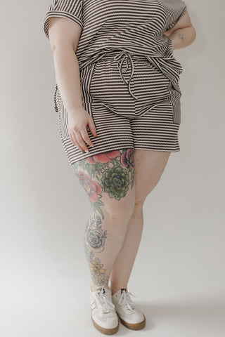 Textured Striped Shorts with Pockets – Charcoal & Cream - Love Marlow