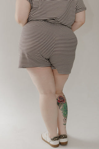 Textured Striped Shorts with Pockets – Charcoal & Cream - Love Marlow