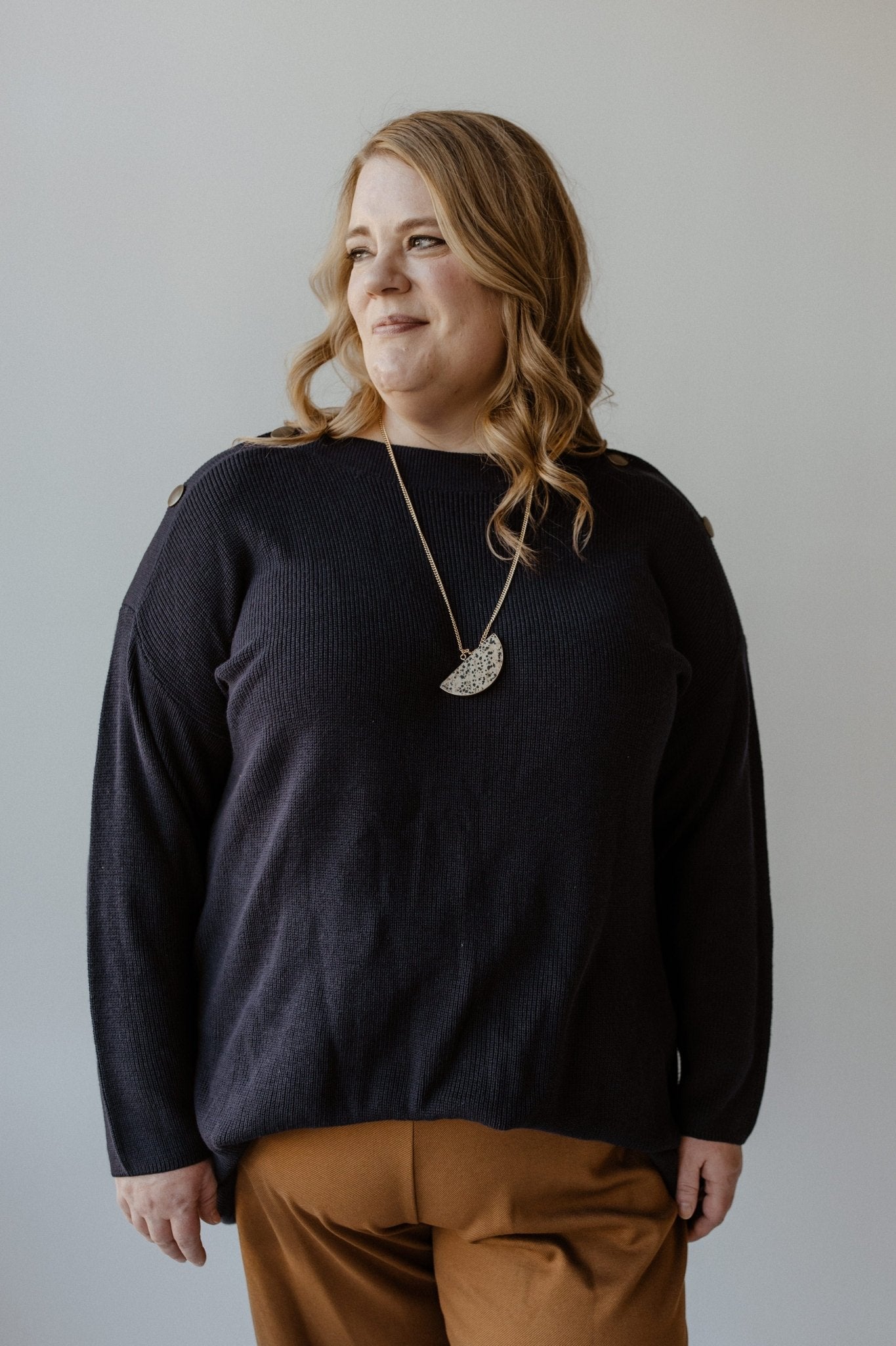 TEXTURED SWEATER DRESS WITH BUTTON DETAIL - Love Marlow