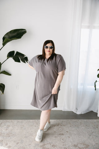 TEXTURED T - SHIRT DRESS WITH POCKET - Love Marlow