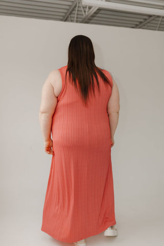 Textured Tank Strap Maxi Dress – Coral - Love Marlow