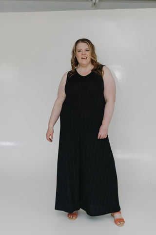 TEXTURED TANK STRAP MAXI DRESS IN BLACK - Love Marlow