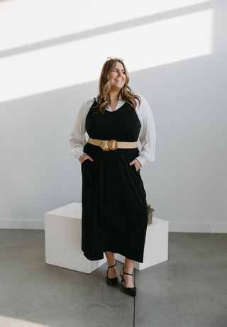 TEXTURED TANK STRAP MAXI DRESS IN BLACK - Love Marlow