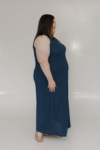 TEXTURED TANK STRAP MAXI DRESS IN DARK HORIZON - Love Marlow