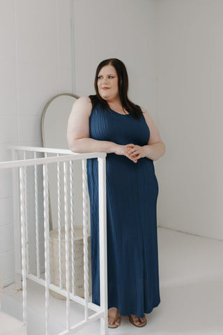TEXTURED TANK STRAP MAXI DRESS IN DARK HORIZON - Love Marlow